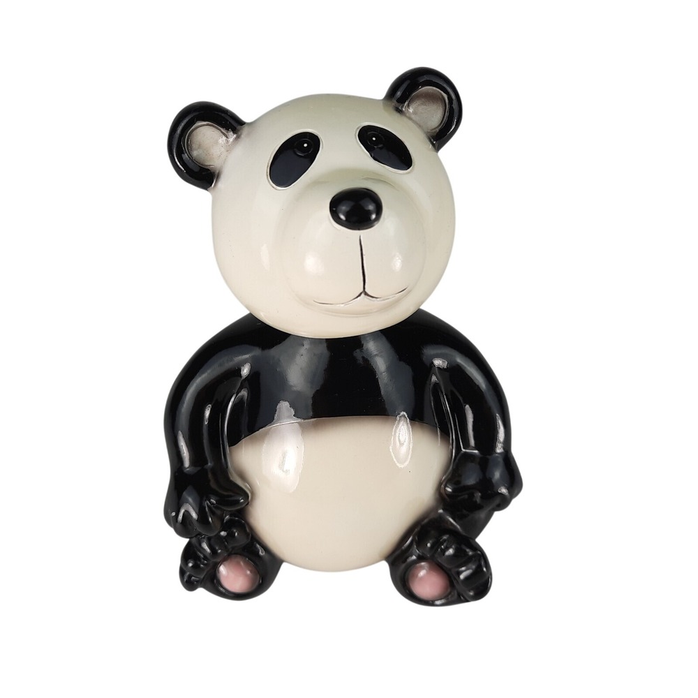 BlowFish Panda Bear Bobble Head Coin Piggy Bank Black & White